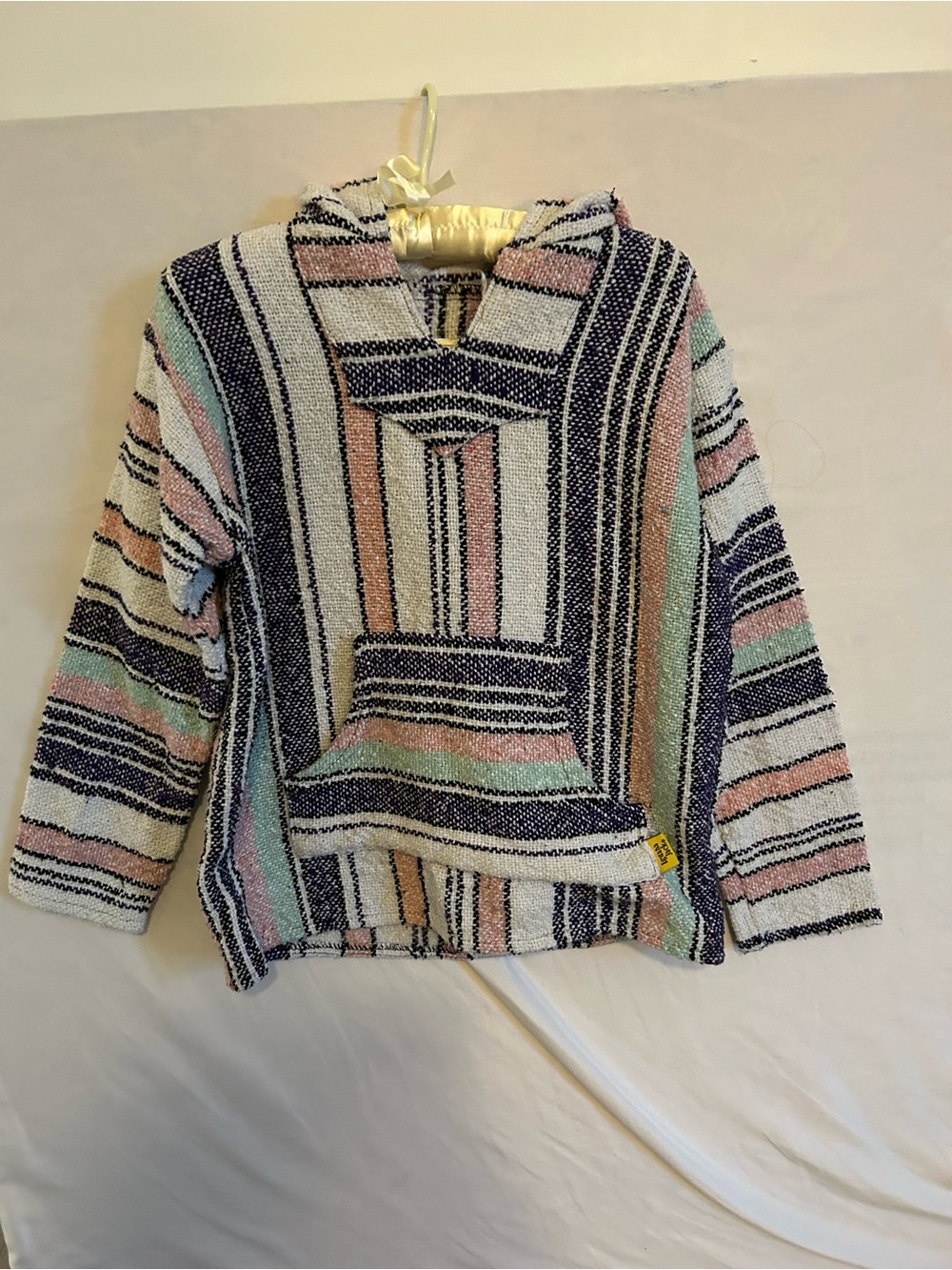 Vintage Iguana Jack Baja Hoodie Sweatshirt Striped Drug Rug Pastels Small